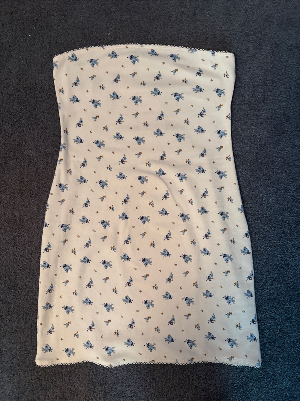 Forever 21 Cream Strapless Mini Dress with Blue Floral Print